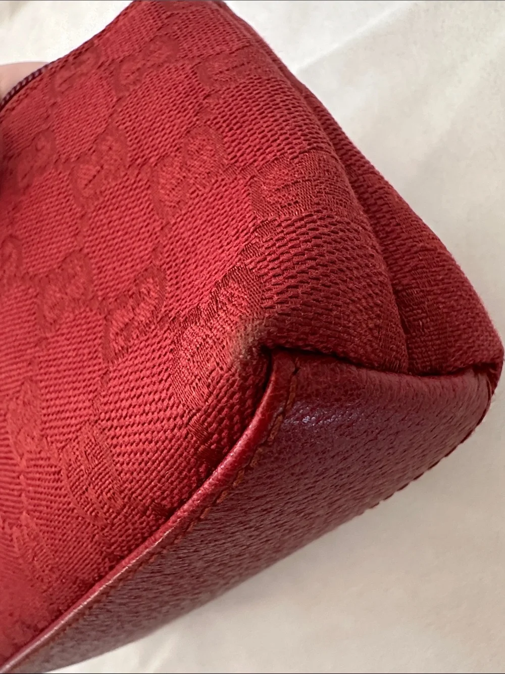 Gucci Red Signature Monogram Cosmetic Travel Pouch with CoA Authentic